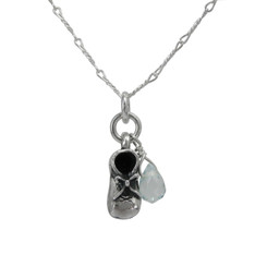 Sterling Silver Baby Bootie Charm and Crystal Necklace, Baby Blue