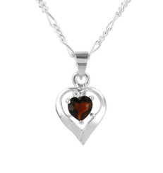 Sterling Silver Birth-Month Crystal Heart Necklace, January Red