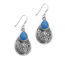 Sterling Silver Teardrop Stone Scrolls "Sofie Anne" Earrings, Denim Lapis