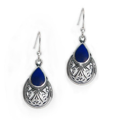 Sterling Silver Teardrop Stone Scrolls "Sofie Anne" Earrings, Lapis