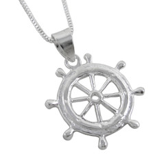 Sterling Silver Captain's Wheel Charm Necklace