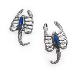 Sterling Silver Scorpion Stone Inlay Stud Post Earrings, Lapis