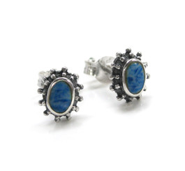 Sterling Silver Stone Inlay "Josie" Oval Stud Post Earrings, Denim Lapis