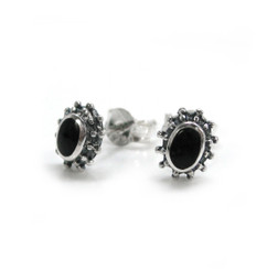 Sterling Silver Stone Inlay "Josie" Oval Stud Post Earrings, Onyx