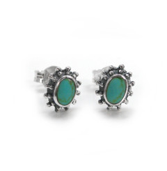 Sterling Silver Stone Inlay "Josie" Oval Stud Post Earrings, Turquoise