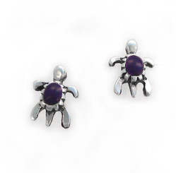 Sterling Silver Turtle Stone Inlay Stud Post Earrings, Sugalite