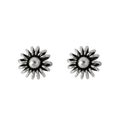 Sterling Silver Round Wire Loop Flower Stud Post Earrings, 9mm