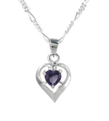 Sterling Silver Birth-Month Crystal Heart Necklace, February Purple