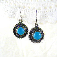 Sterling Silver Filis Round Stone Drop Earrings, Turquoise