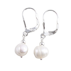 Sterling Silver Cultured Pearl Drop Leverback Earrings, White