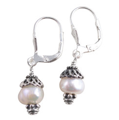 Sterling Silver "Laura" Cultured Freshwater Pearls Leverback Drop Earrings