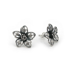 Sterling Silver Flower Texture Petals Post Earrings