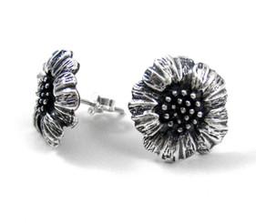 Sterling Silver Poppy Petal Flower Stud Post Earrings