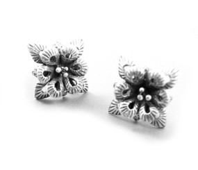Sterling Silver Two Tier Petal Flower Post Earrings