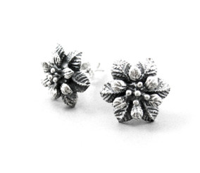 Sterling Silver Poinsettia Textured Petal Flower Stud Post Earrings