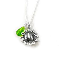 Sterling Silver Sunflower Crystal Charm Necklace
