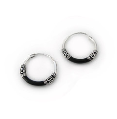 Sterling Silver Bali Design Color Coated 16mm Hoop Earrings, Black