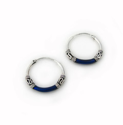 Sterling Silver Bali Design Color Coated 16mm Hoop Earrings, Navy