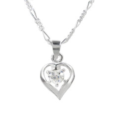 Sterling Silver Birth-Month Crystal Heart Necklace, April Clear