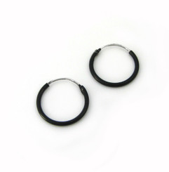 Sterling Silver Color Coated 14mm Hoop Earrings, Black