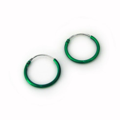 Sterling Silver Color Coated 14mm Hoop Earrings, Green