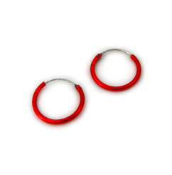 Sterling Silver Color Coated 14mm Hoop Earrings, Red