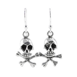 Sterling Silver "Jolly Roger" Skull & Crossbones Earrings