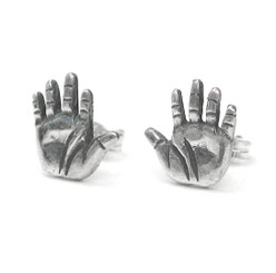 Sterling Silver High Five Hand Palm Stud Post Earrings
