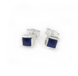 Sterling Silver Stone Inlay Square Stud Twist Rope Post Earrings, Lapis Lazuli 4mm