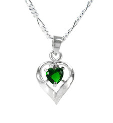 Sterling Silver Birth-Month Crystal Heart Necklace, May Green