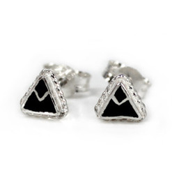 Sterling Silver Stone Inlay Triangle Everyday "Mara" Stud Post Earrings, Onyx