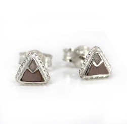 Sterling Silver Stone Inlay Triangle Everyday "Mara" Stud Post Earrings, Pink Shell