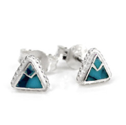 Sterling Silver Stone Inlay Triangle Everyday "Mara" Stud Post Earrings, Turquoise