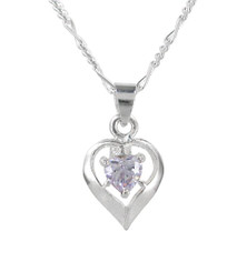 Sterling Silver Birth-Month Crystal Heart Necklace, June Lavender