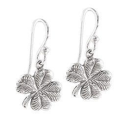 Lucky Four Leaf Textued Clover Sterling Silver Earrings