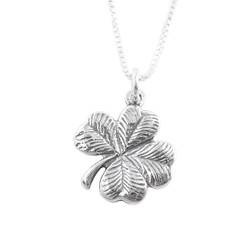 Lucky Four Leaf Textured Clover Sterling Silver Necklace