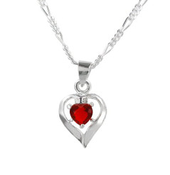 Sterling Silver Birth-Month Crystal Heart Necklace, July Red