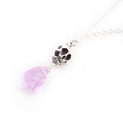 Sterling Silver "Jolly Jane" Skull & Crystal Necklace, Lavender