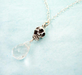 Sterling Silver "Jolly Jane" Skull & Crystal Necklace, Clear