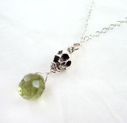 Sterling Silver "Jolly Jane" Skull & Crystal Necklace, Olive