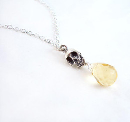 Sterling Silver "Jolly Jane" Skull & Crystal Necklace, Yellow