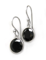 Sterling Silver Round Crystal Drop Earrings, Black