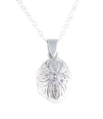 Sterling Silver Patterned Oval Locket Necklace
