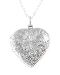 Sterling Silver Floral Pattern Large Heart Locket Adjustable Chain Necklace
