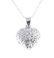 Sterling Silver Patterned Heart Locket Necklace 16-18" Chain