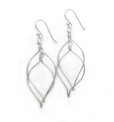 Sterling Silver Hand Wire-wrapped Double Leaf Tiered Link Earrings