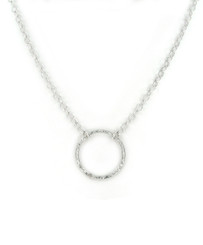 Sterling Silver Textured Circle Charm Adjustable Chain Necklace, 16"-18"