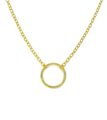 Gold Plated Sterling Silver Textured Circle Charm Adjustable Chain Necklace, 16"-18"