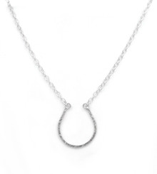 Sterling Silver Hammered Horseshoe Bit of Luck Chain Adjustable Necklace, 16"-18"