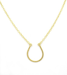Gold Plated on Sterling Silver Hammered Horseshoe Bit of Luck Chain Adjustable Necklace, 16"-18"